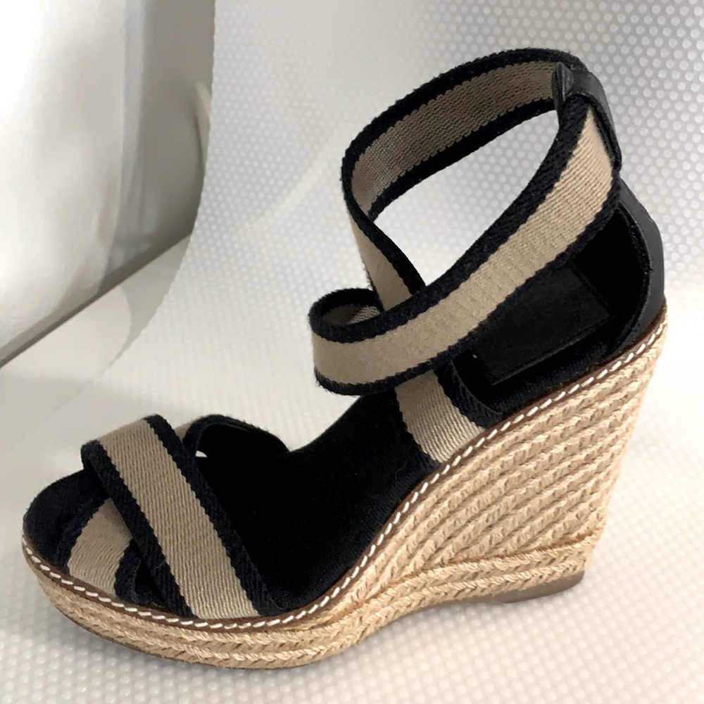 Tory Burch BeigeBlack Frieda Espadrille Wedges
